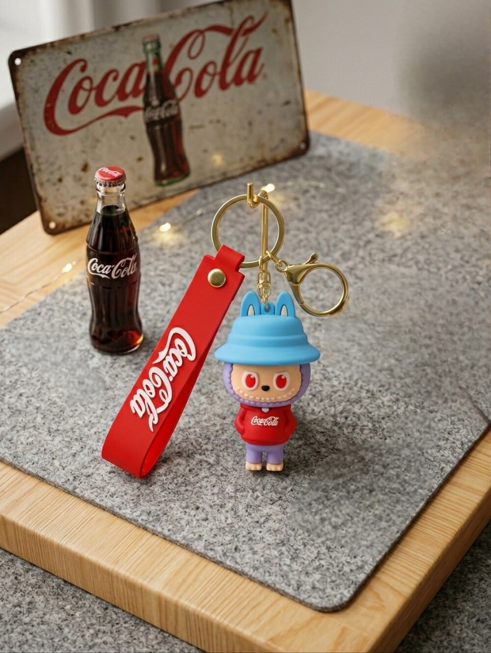 Coca Cola Red Strap Monster Character Keyring with Blue Hat